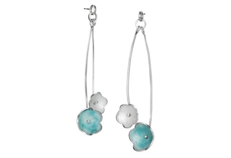 silver  enamel twin drop earring