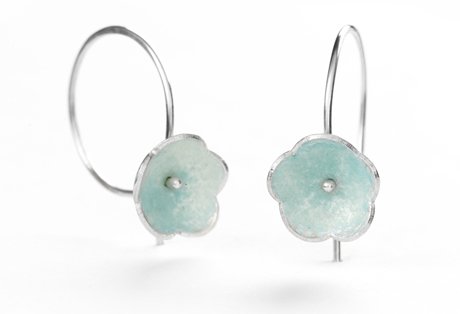 silver and enamel hook earrings